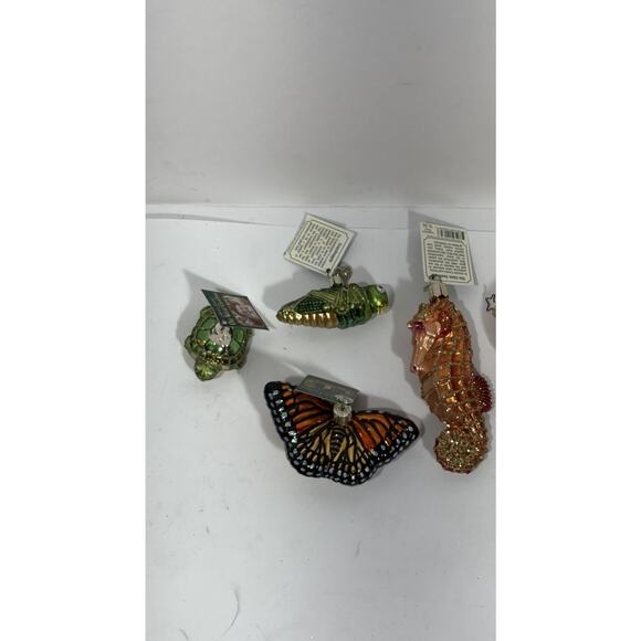 Old World Christmas Glass Blown Ornament Lot 4 Animals Butterfly Turtle Seahorse - Picture 2 of 8